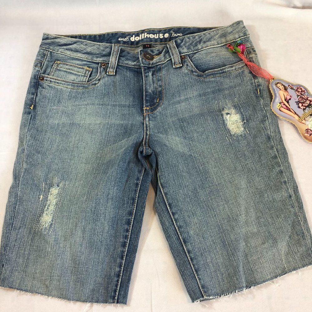 Dollhouse Womens Med Wash You Are Beautiful Denim Cut Off Shorts Blue Size 11 WS